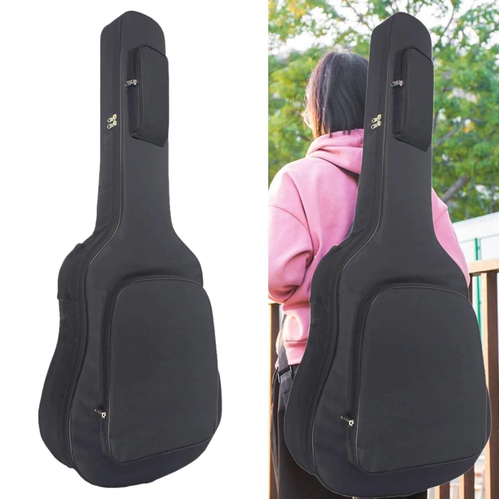 【Hot】41Inch Oxford Cloth Acoustic Guitar Case Waterproof Padded Soft Guitar Case with Zippers Double Strap Gig Bas Guitars Backp