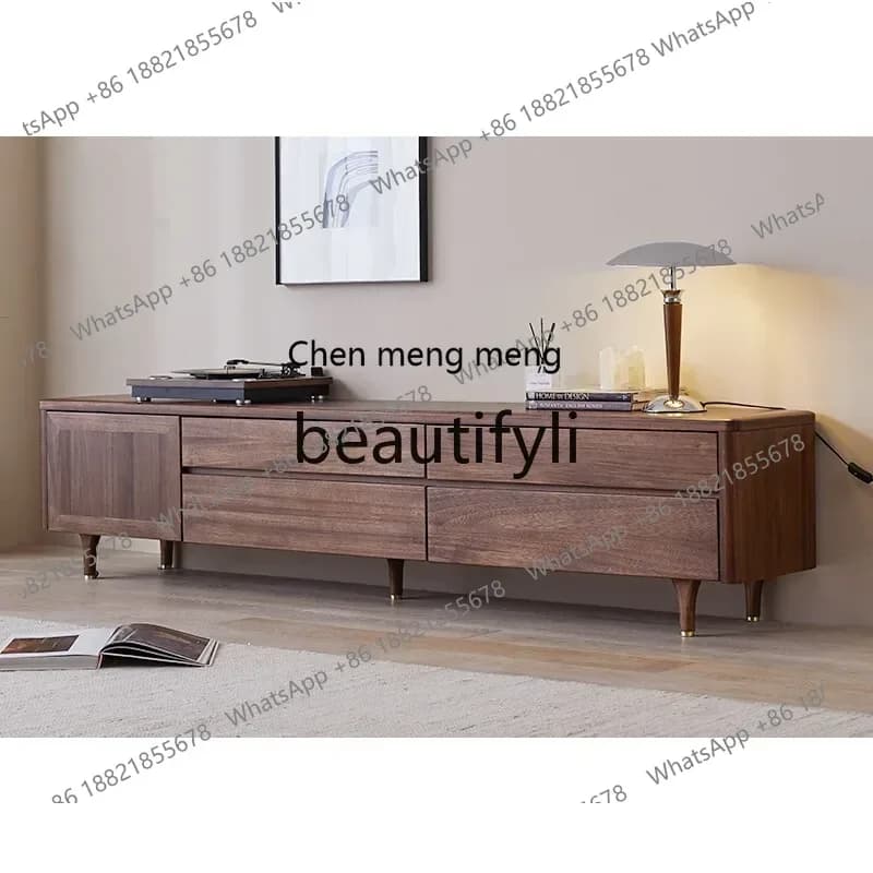 G Walnut TV cabinet coffee table combination modern simple floor cabinet living room medium and ancient wind power