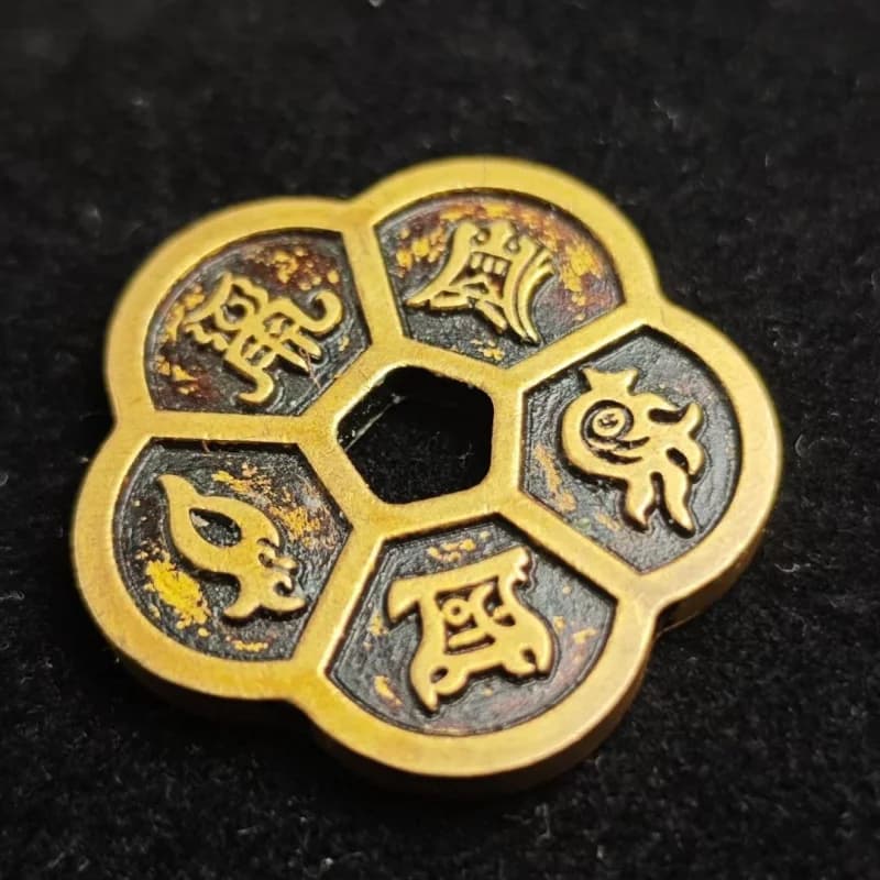 Collection Brass Auspicious Copper Coin Five Blessings Plum Blossom Pendant Fortune Prosperity Longevity Crafts Hanging Mon