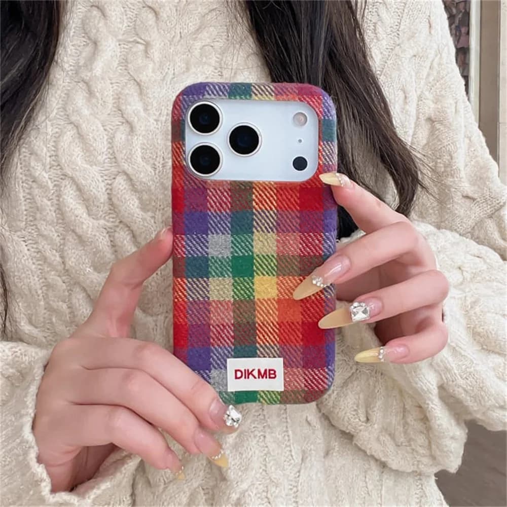 Fashion Plaid Pattern Cloth Phone Case For iPhone 18 Pro Max 17 16 14 15 Protective Cover Korean Cute Cases For Apple 18pro