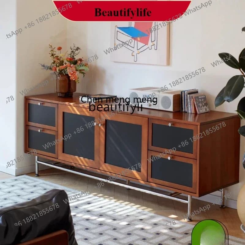 G153 Retro French TV Cabinet Solid Wood Storage TV Cabinet Middle Ancient Floor Cabinet