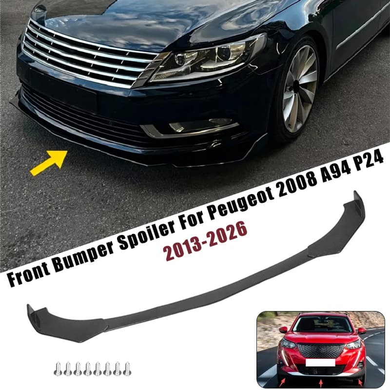 Sport Front Bumper Splitter Spoiler Lip For Peugeot 2008 A94 P24 2013-2026 5Pcs Adjustable Sectional Car Tuning Body Kit