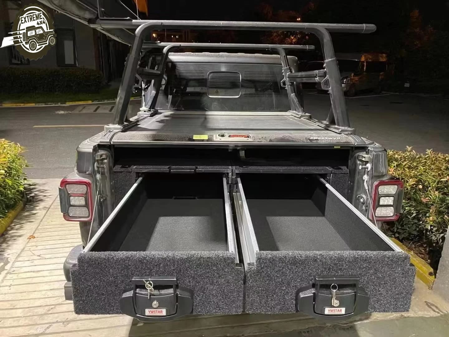 Factory Customized Aluminum Pickup Truck Bed Storage Drawers System Double Drawers With Sliding Cargo Tray for jeep Gladiator