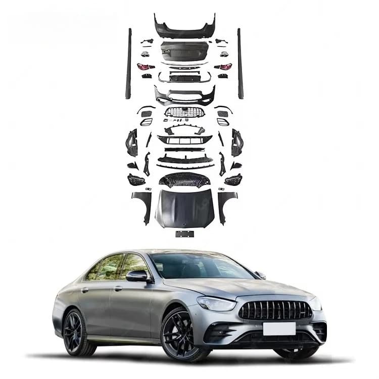 STLFPP Material Bodykit for Benzs W212 09+ Upgrade to W213 E63 AMGs Style Car Bumper Front and Rear Bumper Side Skirts Hood
