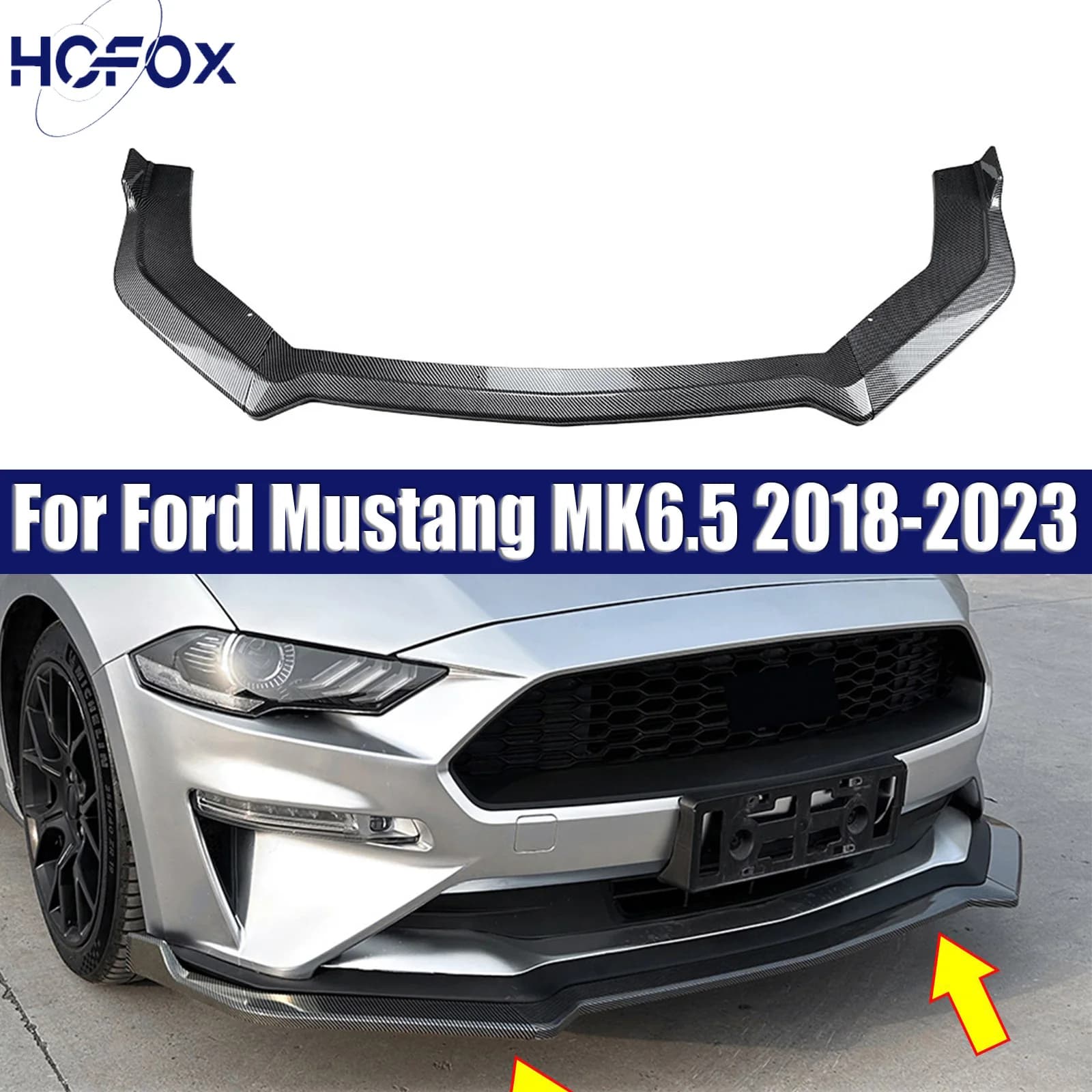 Car Front Bumper Splitter Lip Diffuser Spoiler Guard Bodykit For Ford Mustang MK6.5 2018-2023