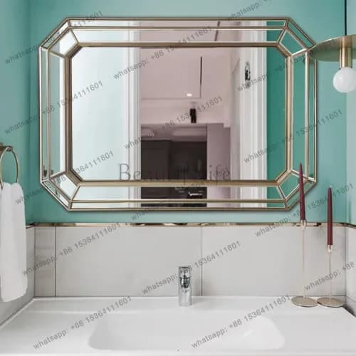 54American light luxury double basin bathroom mirror wall-mounted square bathroom bathroom mirror