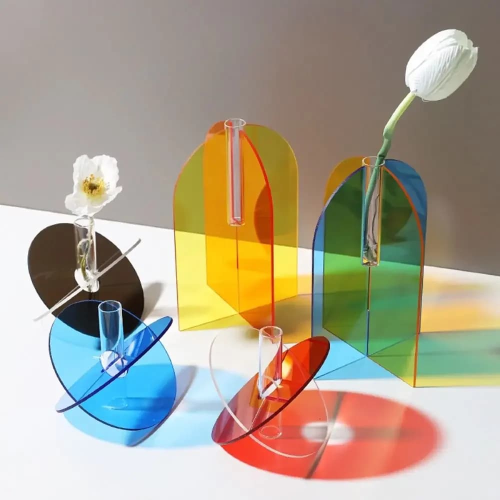 Nordic Colorful Acrylic Vase Ins Style Ornament Art Simple Living Room Decor Flower Container Hydroponic Vase