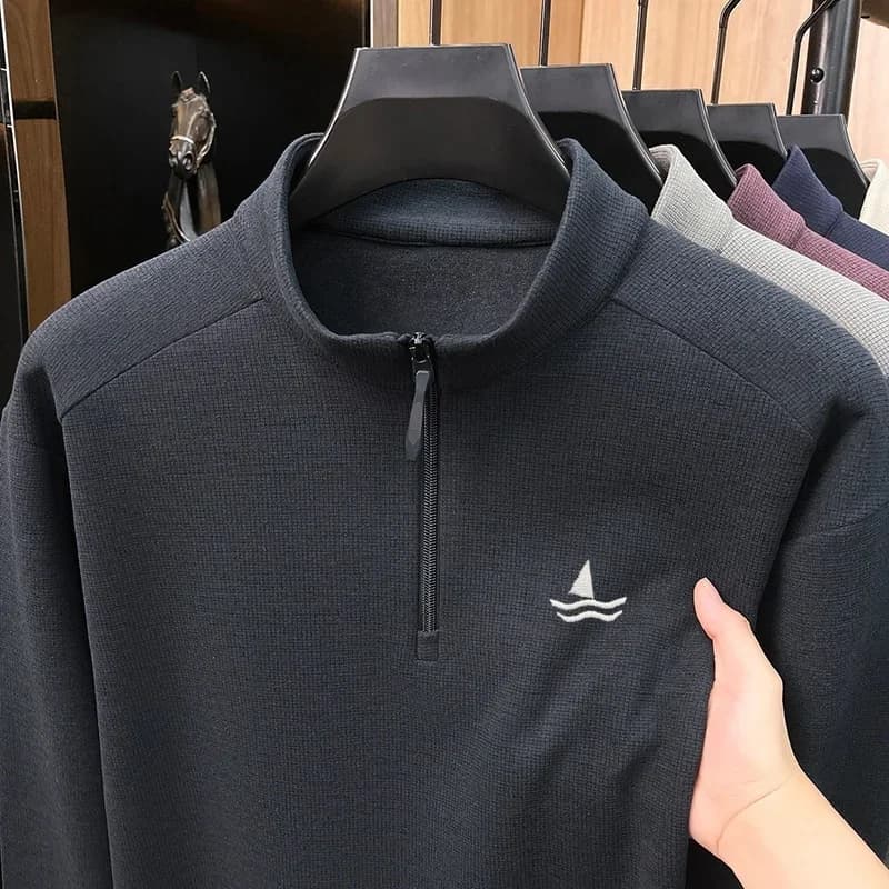 Spring and Autumn Men's Luxury Brand Exquisite Sailing Embroidery Long Sleeve High Collar Comfortable T-shirt Soft Casual Hoodie