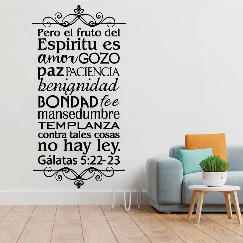 Bible Verses Spanish Wall Sticker Galatas 5:22-23 God Jesus Christ Christian Indoor Prayer Home Bedroom Wall Decor Art Decal