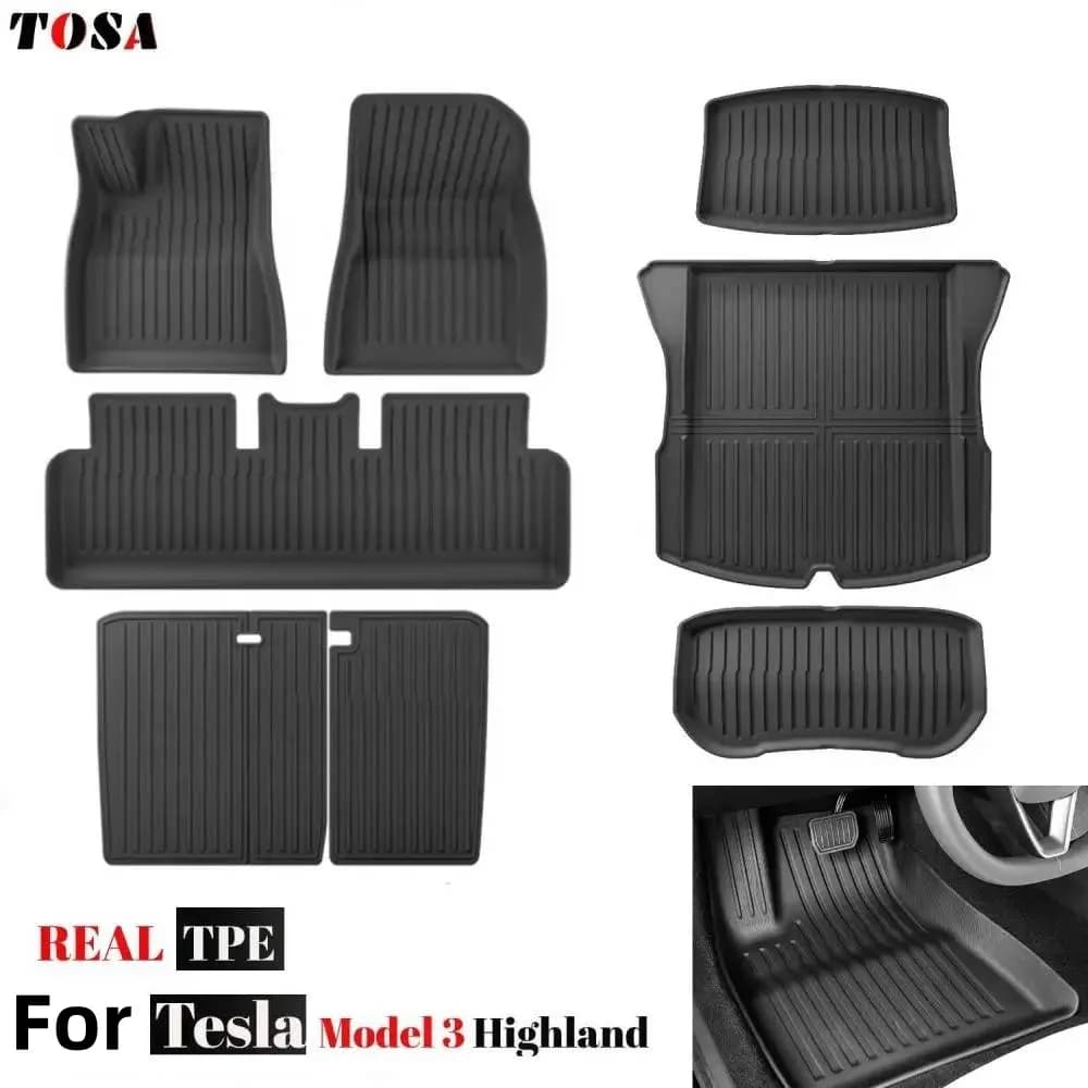 For Tesla 2025 New Model 3 Highland TPE Floor Mats All Weather Front Rear Cargo Liner Mat, Waterproof Anti-Slip Mats Accessories