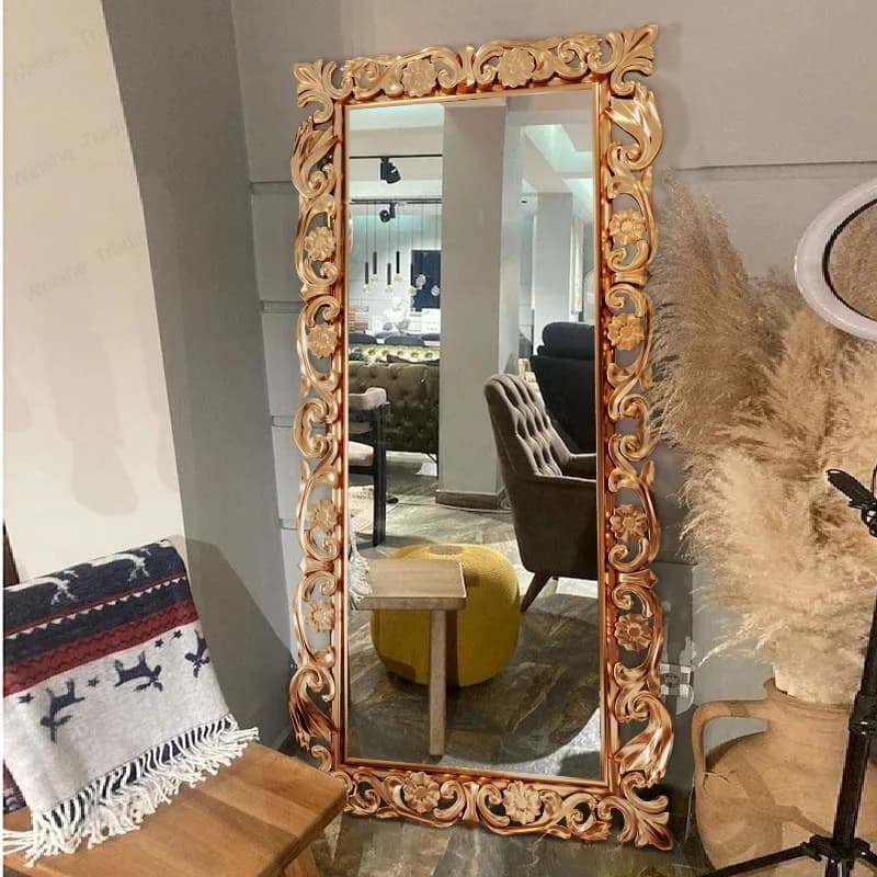 French engraved mirror European retro floor mirror girls bedroom full-length clothing store fitting large mirror