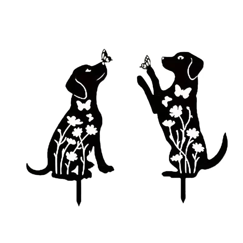 Metal Dog Garden Decor Resistant Dog with Flowers Butterflies Silhouette Garden Stakes Yard Art Installation Patios Walkways