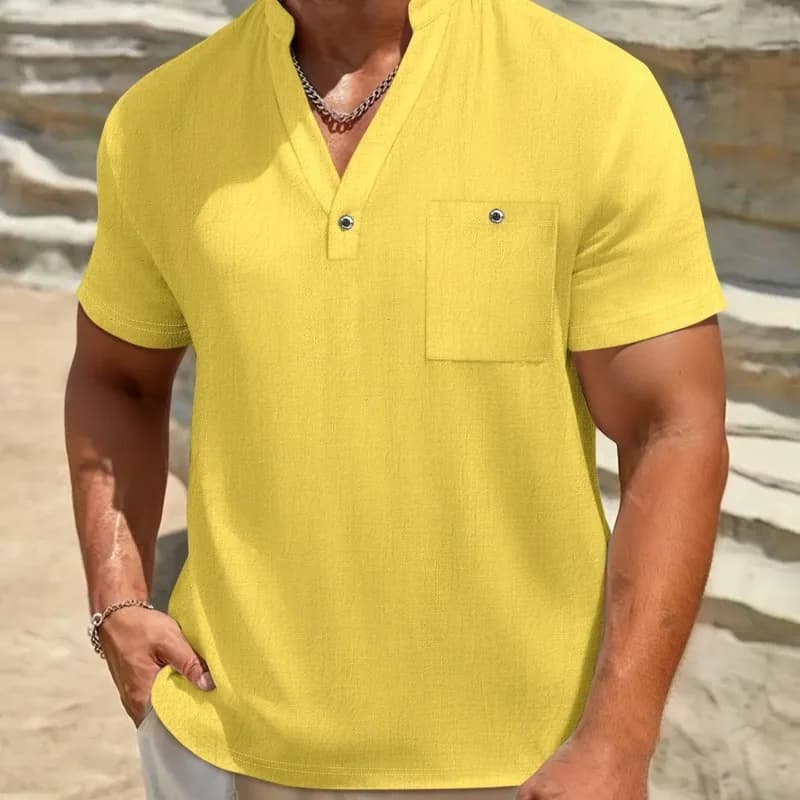 The New Men's Cotton and Linen Short-sleeved T-shirt Is Available in Multiple Colors Cross-border Business Casual Fashion Top