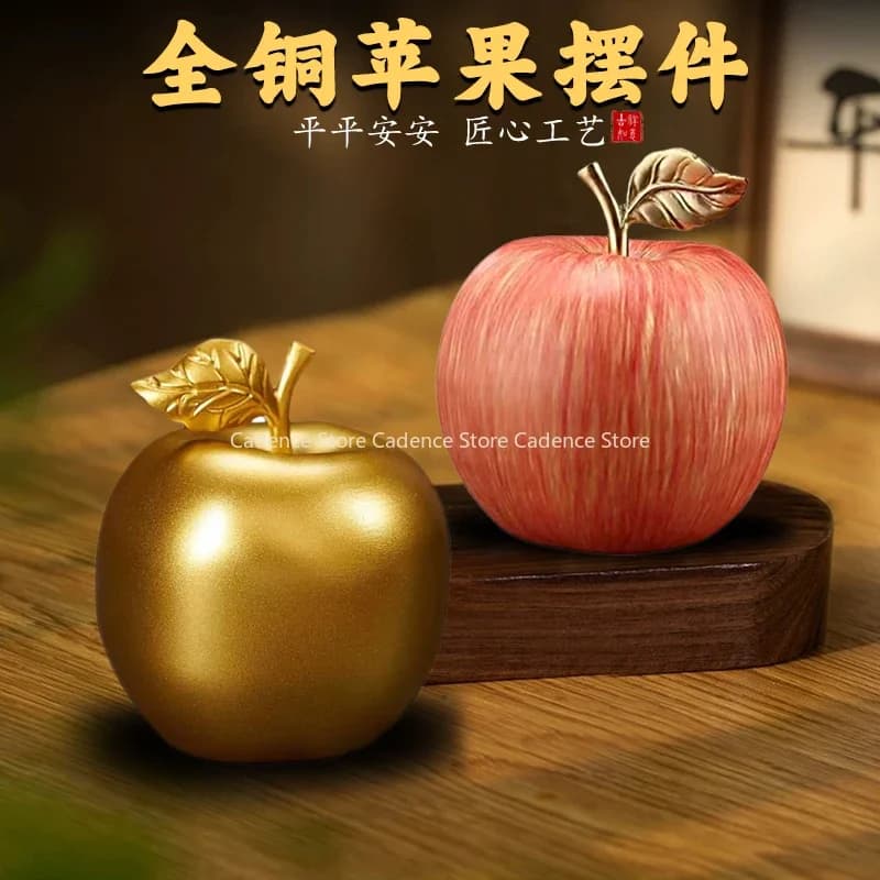 Hand-Painted Brass Apple Persimmon Decor - Lucky Copper Fruit Desk Ornament, Home Decoration, Artistic Gift for Housewarming