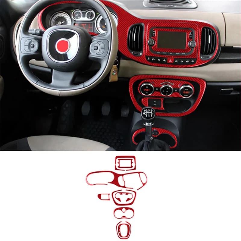 Carbon Fiber Interior Stickers For Fiat 500L 2014-2017 Red - Protective Decorative Trim for Dashboard, Door Panels | Car Styling