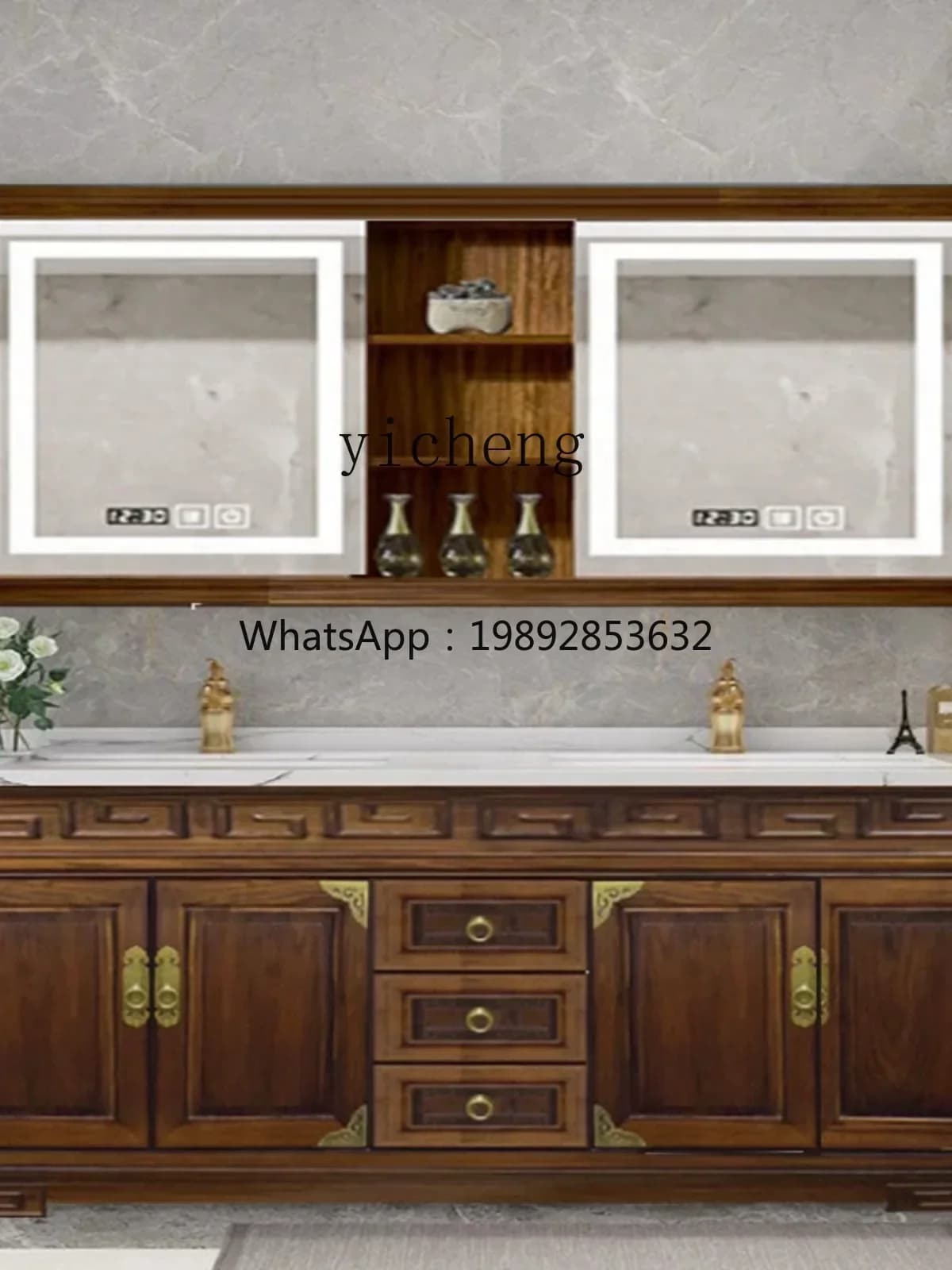 ZZ New Chinese Style Ceramic Whole Washbin Oak Bathroom Cabinet Smart Mirror Wash Basin