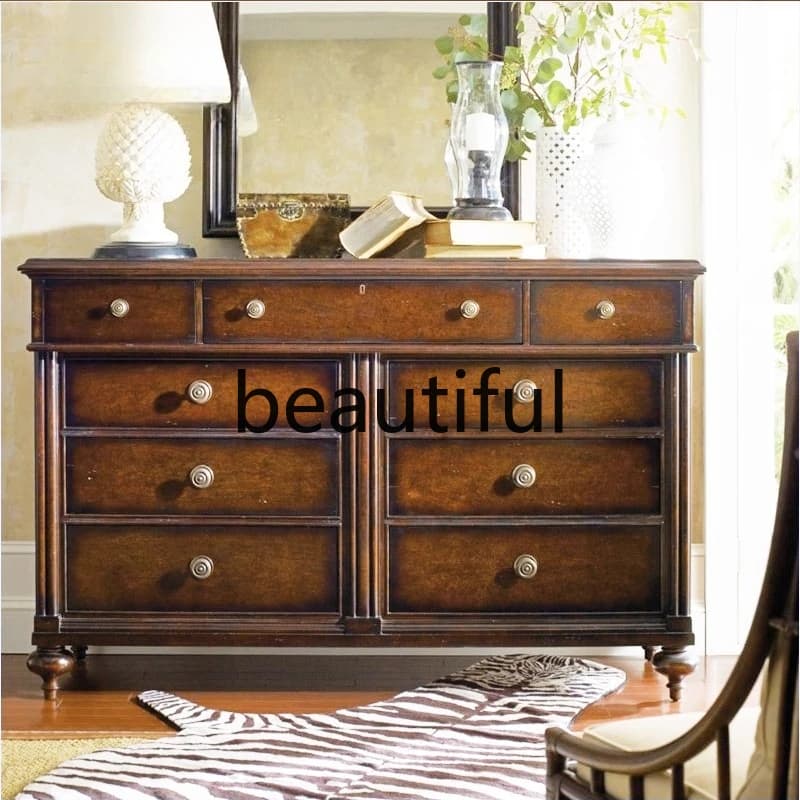 American country retro old solid wood bedside table villa bedroom high-end drawer locker