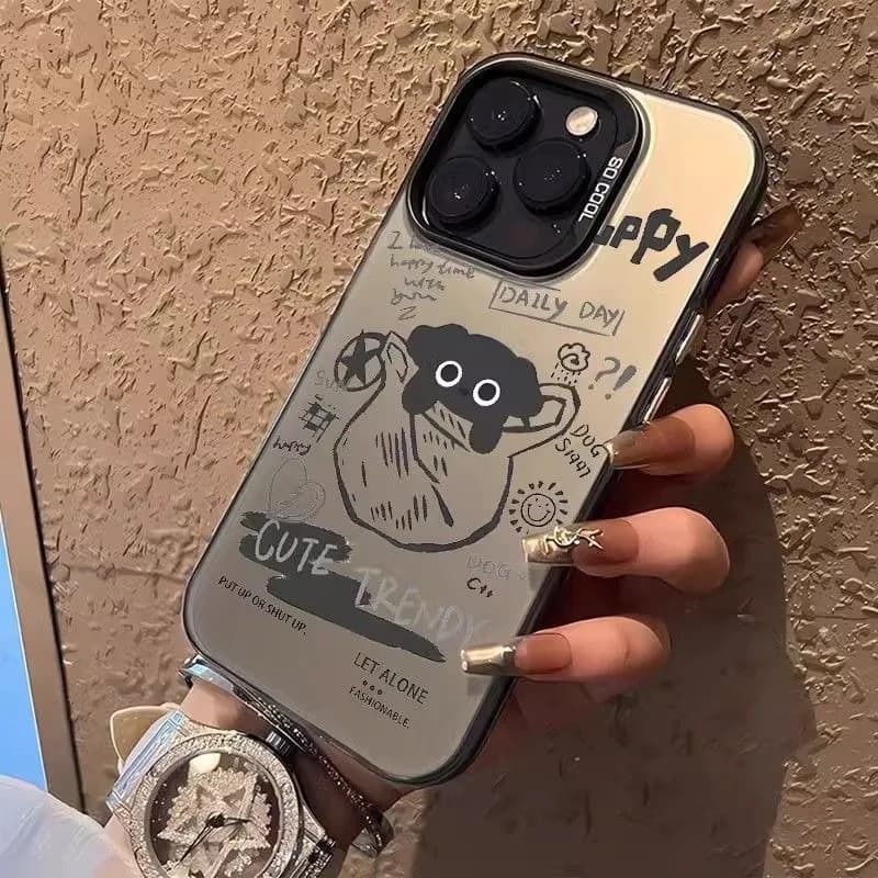 Cute Bag Dog Doodle Phone Case For Samsung S20 S21 S22 Plus S23 S24 FE S25 Note 20 Ultra Y2K Streetwear Trendy Gradient PC Cover