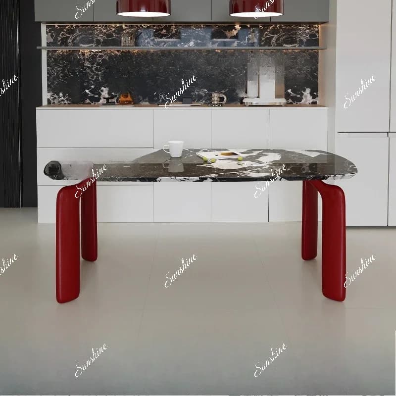 TTImported natural luxury stone dining table, Italian light luxury minimalist marble, red table