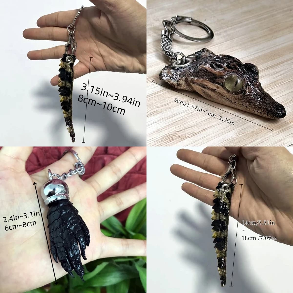 2058 Crocodile Head Model Pendant Teeth Claw Keychain Reptile Texture Wallet Bag Backpack Hanging Ornament Punk Style Fashion
