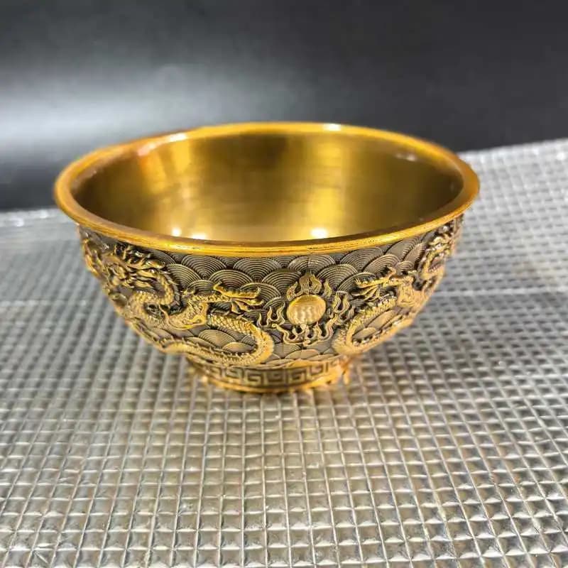 Antique Collection: Bronze , Made in the Qianlong Era, Gilt Dragon and Phoenix Bowl, Home Dec