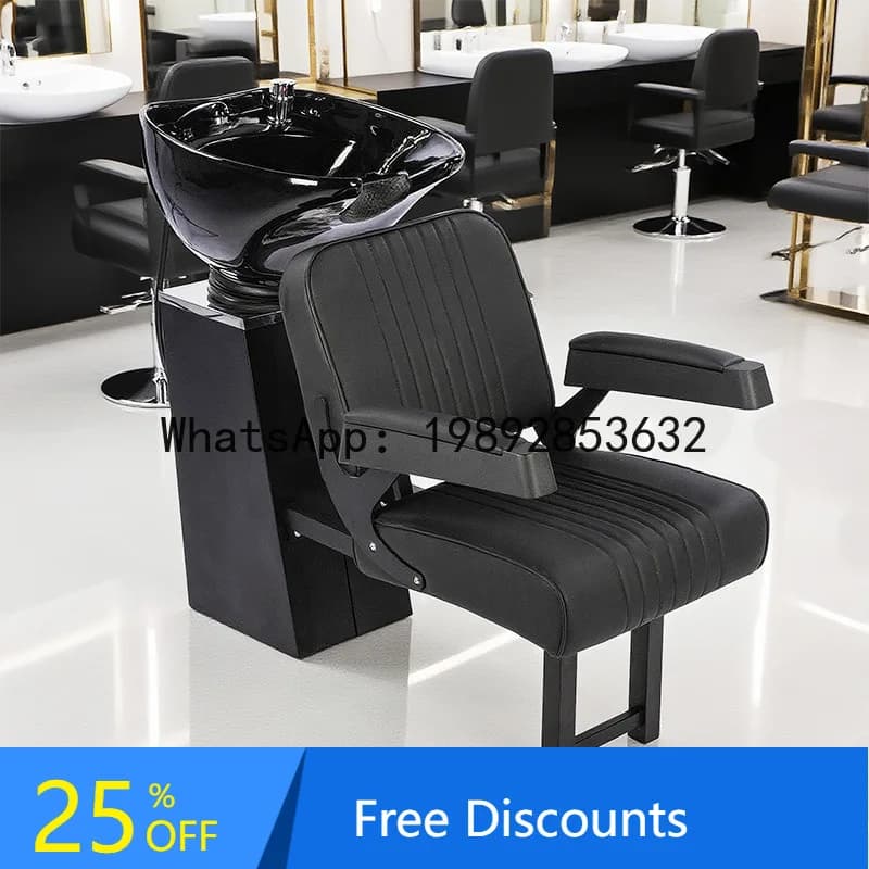 YFY Salon Hair Salon Retro Water Flushing Shampoo Bed with Ceramic Basin Sitting Shampoo Chair Barber Shop