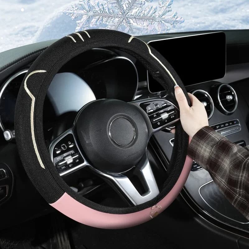 Cartoon Elastic Stretch Steering Wheel Cover, Universal 15 Inch, Breathable Cooling Silk Fabric with Anti-slip Lining,Easy Carry