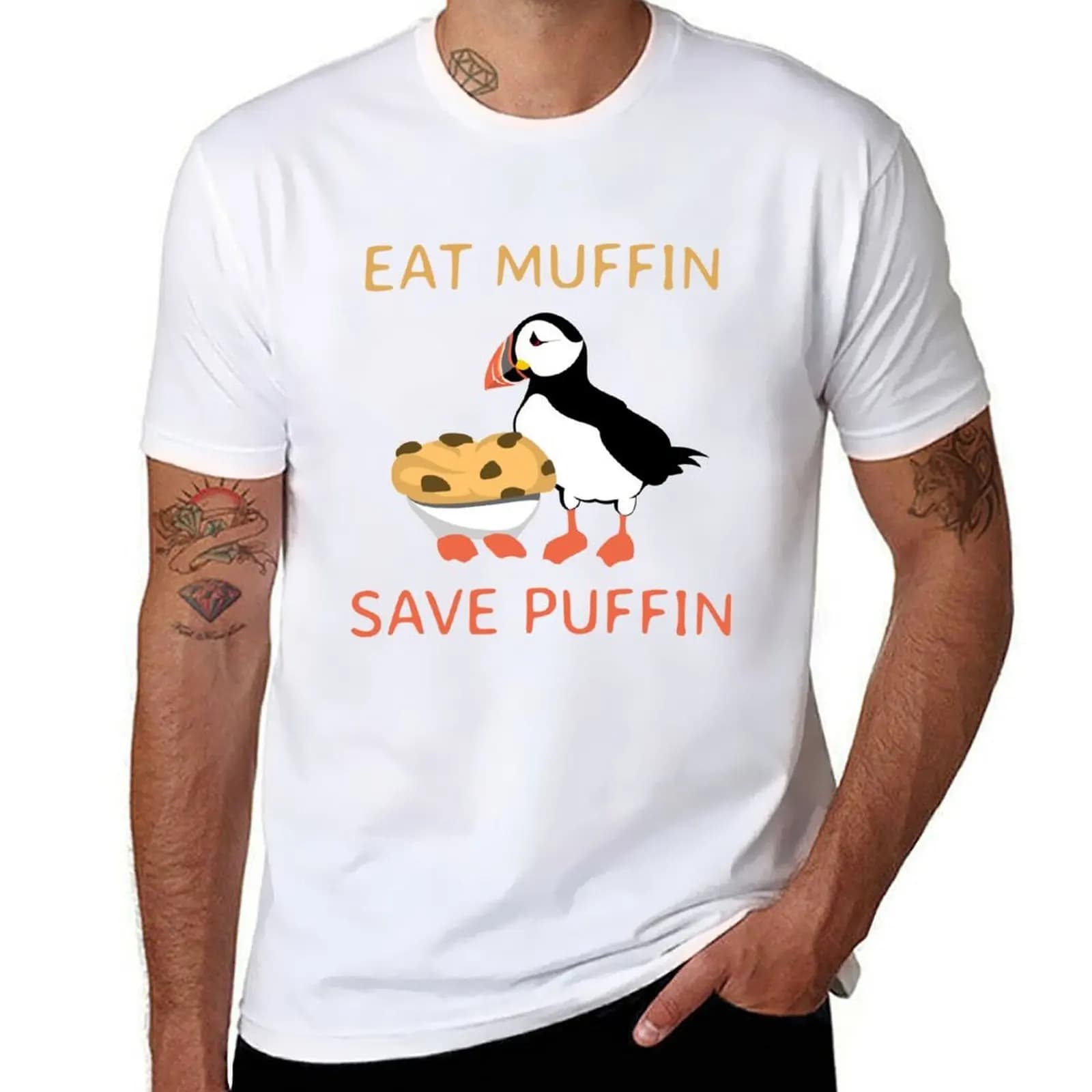 Eat muffin save puffin - delicious ethical alternative to the cutest arctic puffin - caption light shirt T-Shirt