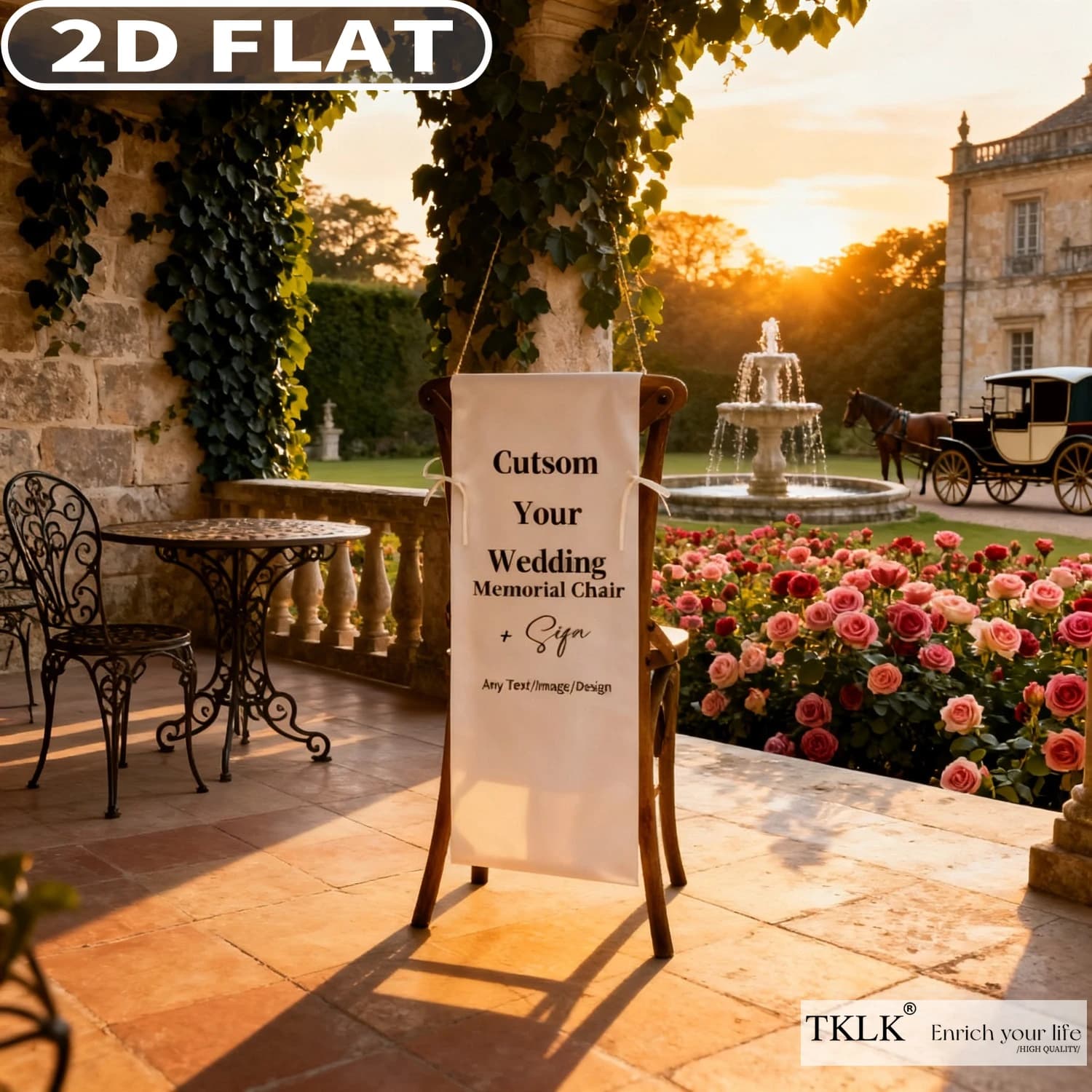 Personalized Wedding Chair Banner – Customizable with Photo, Text & Pattern, Polyester Memorial Seat Sign, No Power Needed
