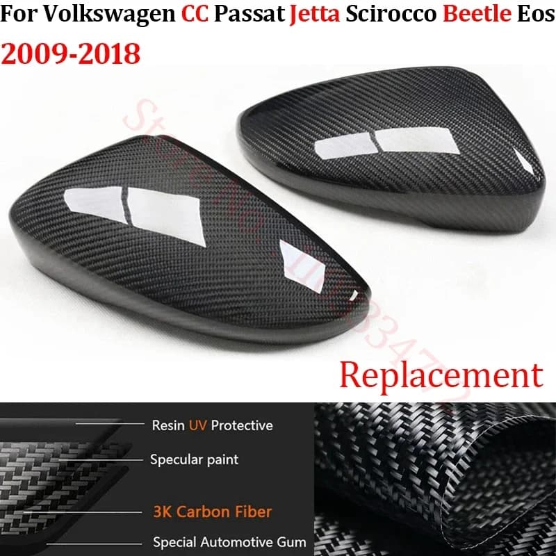 Real Carbon Fiber Car Rearview Side Mirror Cover For Volkswagen CC Passat Jetta Scirocco Beetle 2009-2018 with Blind Spot Assist