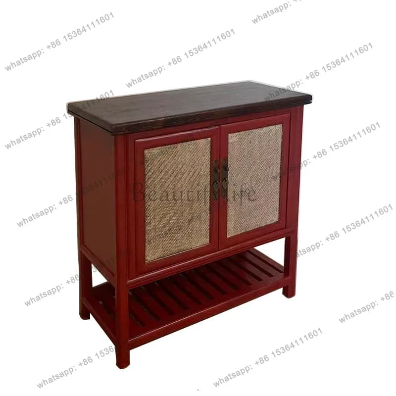 New Chinese-style simple two-door side cabinet, retro medieval solid wood dining side cabinet