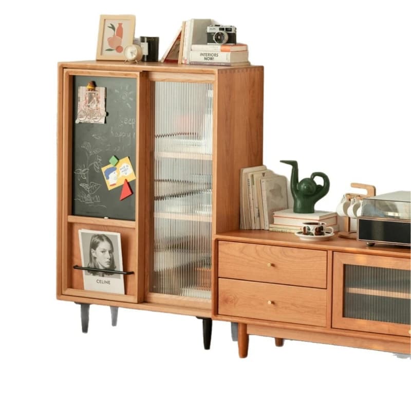 Side Cabinet Nordic Cherry Bookcase with Glass Door Storage Locker Living Room Locker
