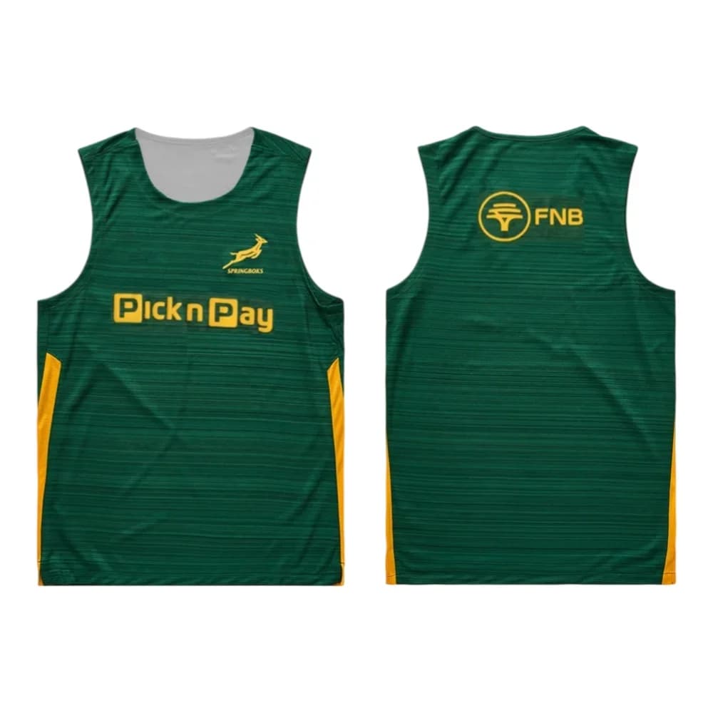 Springbok rugby player training vest, sleeveless quick-dry sports shirt, green and yellow, home sports T-shirt