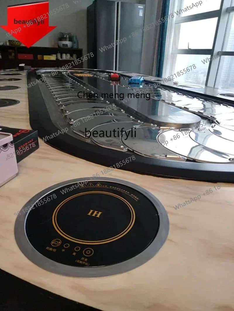 new New Chinese Style Hotel Electric Dining Table Large Oval round Table Rectangular Restaurant Long Table Rotating Conveyor Bel