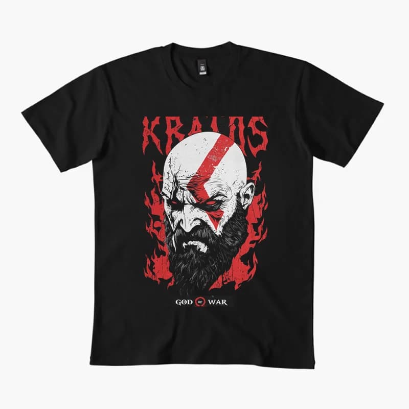Retro Kratos God of War Videogame Gift T-Shirt Vintage Spartan warrior Graphic Clothes 0330 100% cotton printed Large size Tops