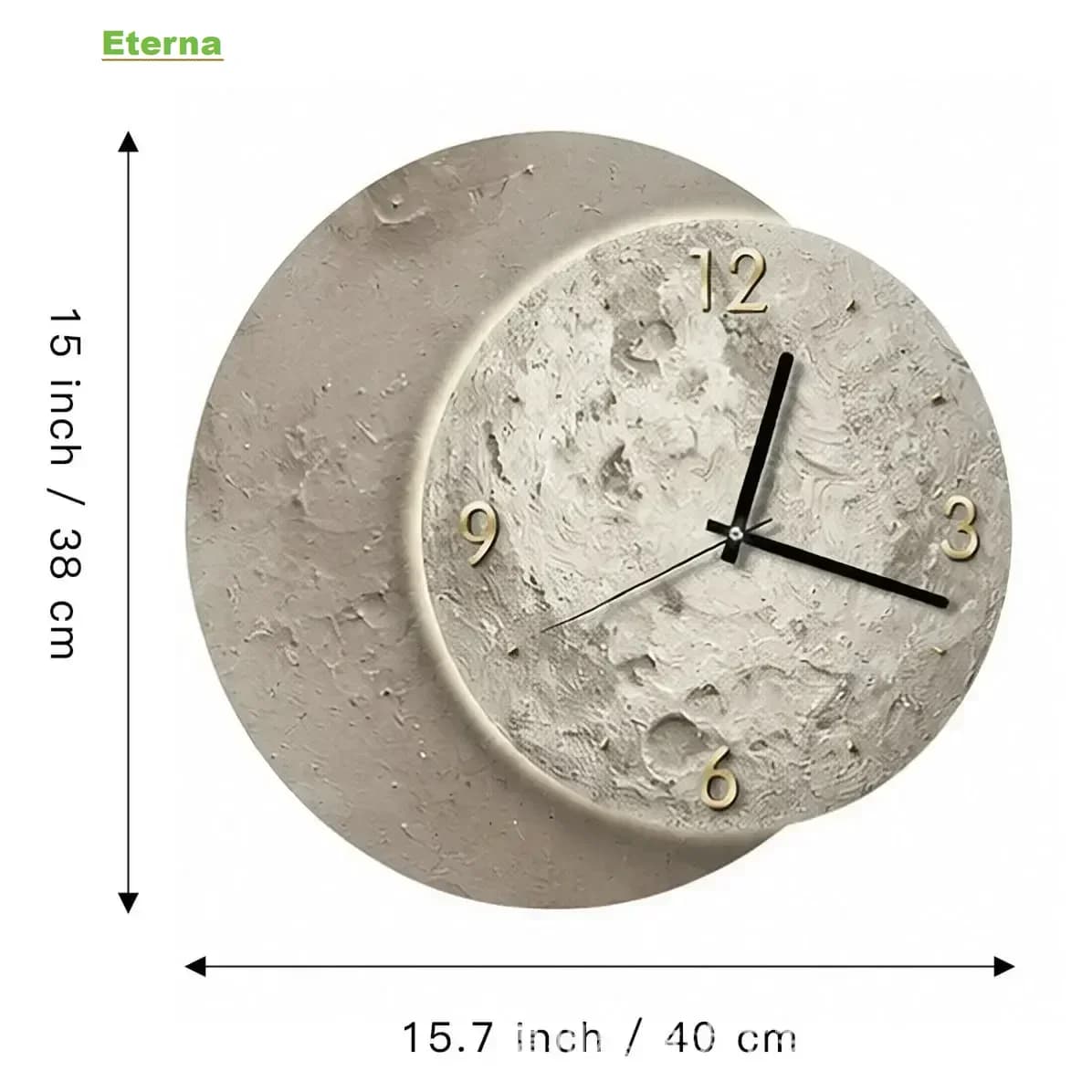 Vintage Wooden Wall Clock 40CM Moon Phase Design Silent Non-Ticking for Living Room Bedroom Home Decor