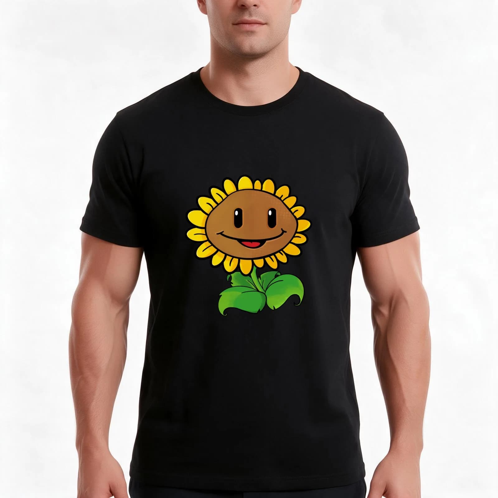 Plant vs. Zombies Sunflower T-Shirt, Summer Casual Cotton Tee, Oversized Streetwear Tops, Vintage Graphic Print, 100% Cotton