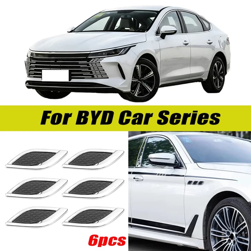 6Pcs Chrome / Black 3D Car Side Fender Air Vent Hood Scoop Outlet Cover Decorative Trim For BYD Atto 3 Dolphin Tang DM Song PLUS