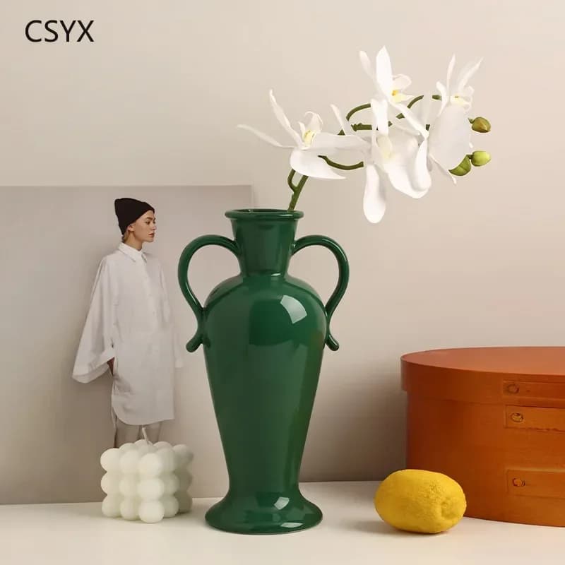 Jingdezhen Simple Soft Home Furnishing Binaural Ceramic Vase Ornament Porch TV Cabinet Flower Arrangement Ornament