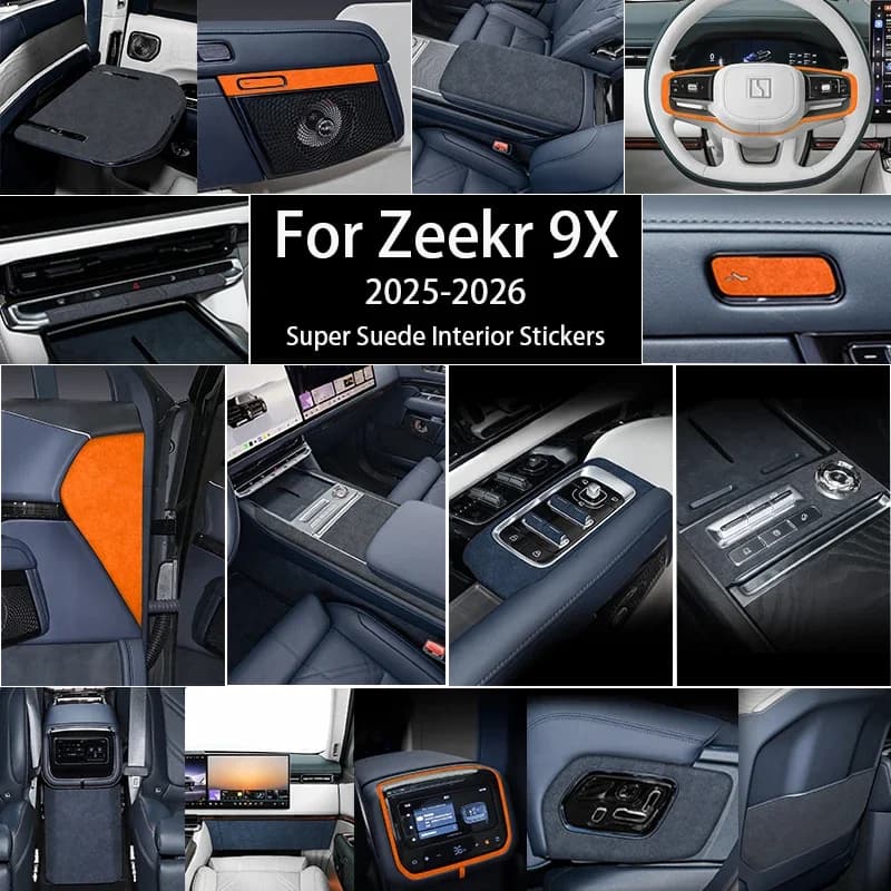 Italian Suede Interior Stickers for ZEEKR 9X 2025 2026 Car Door Window Lift Decal Air Outlet Frame Trim Strip Center Dash Panel