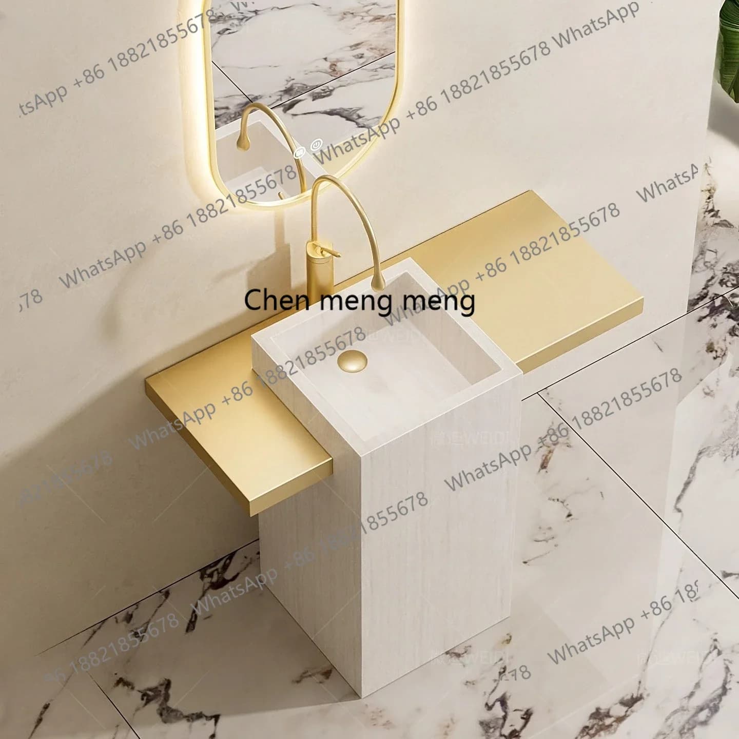 X  Hotel villa rock slab column basin outdoor courtyard wash basin integrated floor washbasin