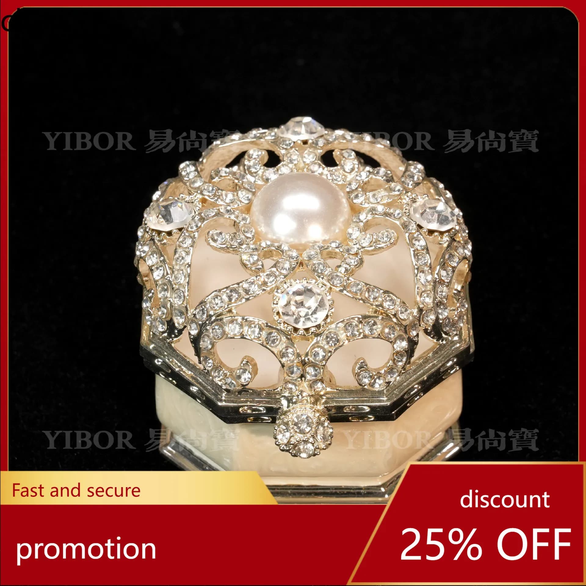 H1 Metal Enamel Jewelry Box with Diamonds, Octagonal Box for Rings and Accessories, Jewelry Storage Box, Wedding Gift Wholesale