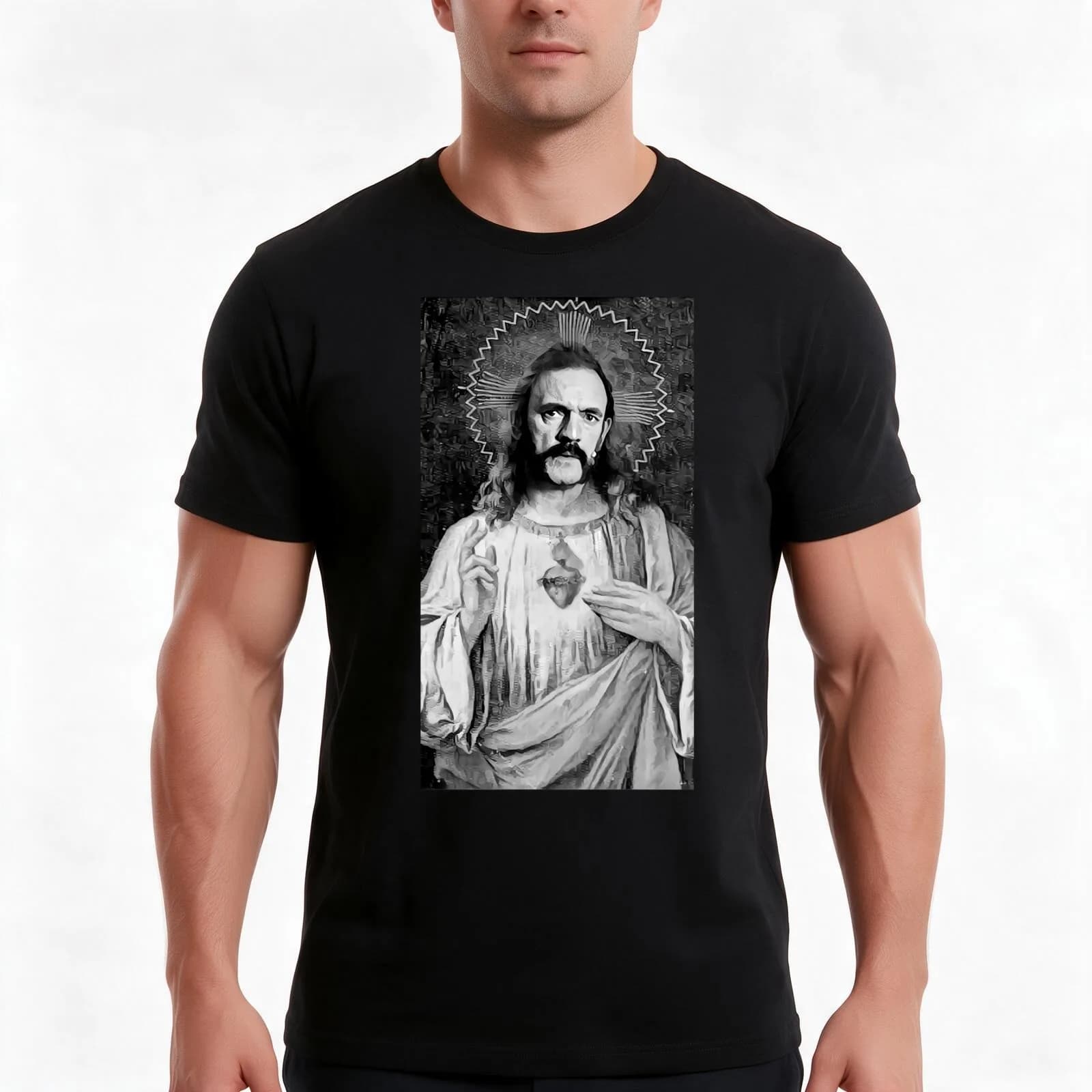 Saint Lemmy (Black and Grey) T-Shirt, Summer Casual Cotton Tee, Oversized Streetwear Tops, Vintage Graphic Print, 100% Cotton