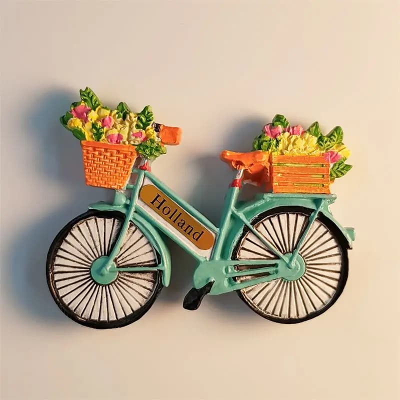 Netherlands Creative Travel Souvenir Hand Painted 3D Flower Bicycle Home Decor Magnetic Fridge Magnet