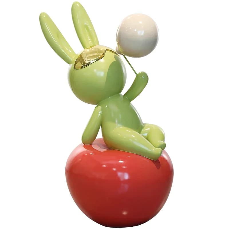 Cartoon apple rabbit art sculpture outdoor floor fiberglass ornament