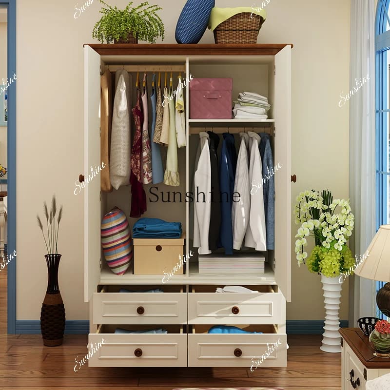 American country solid wood two-door wardrobe, large space storage in the bedroom  FT