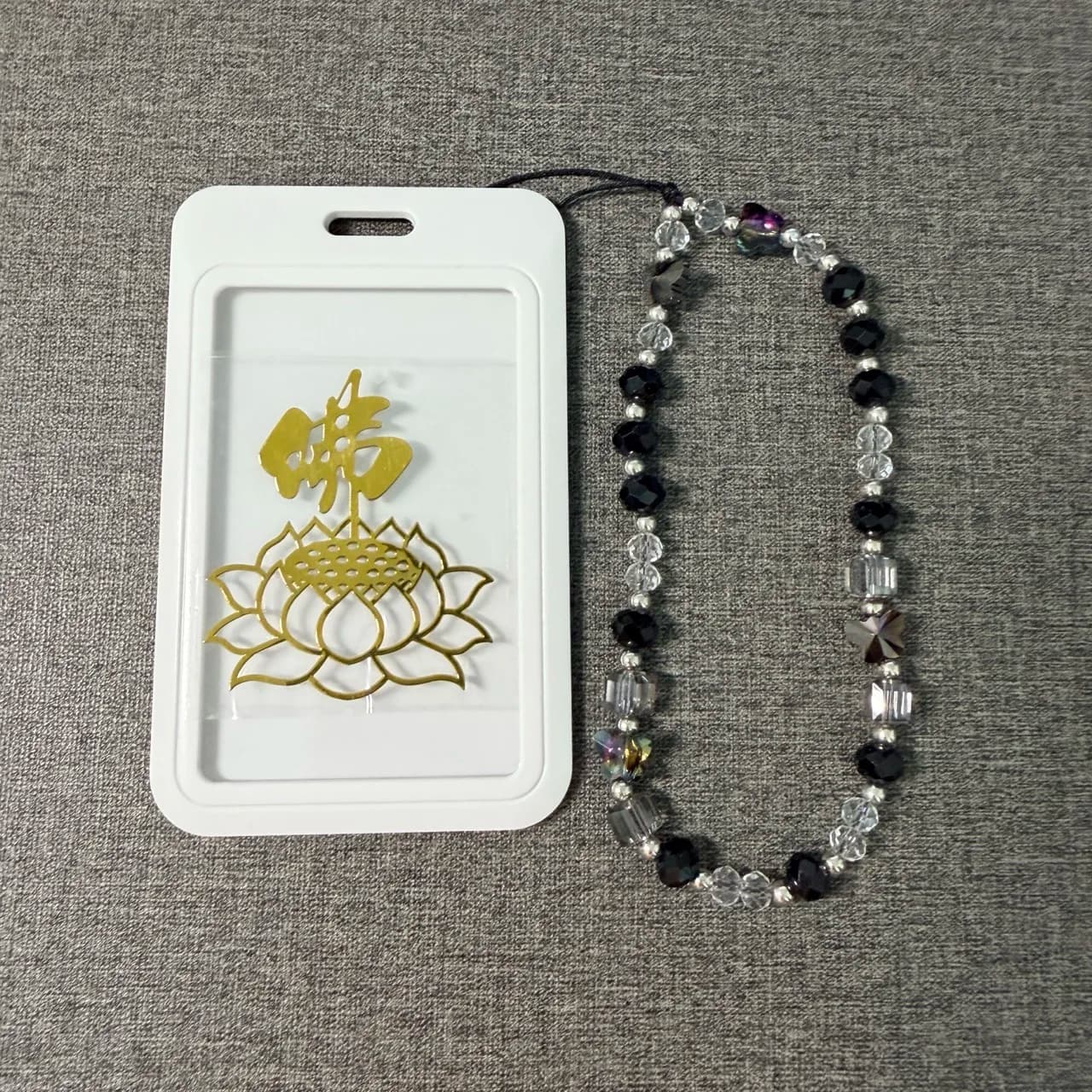 Crystal Butterfly Buddha Pattern Metal Phone Sticker Lanyard Anti-lost Lucky Card Holder