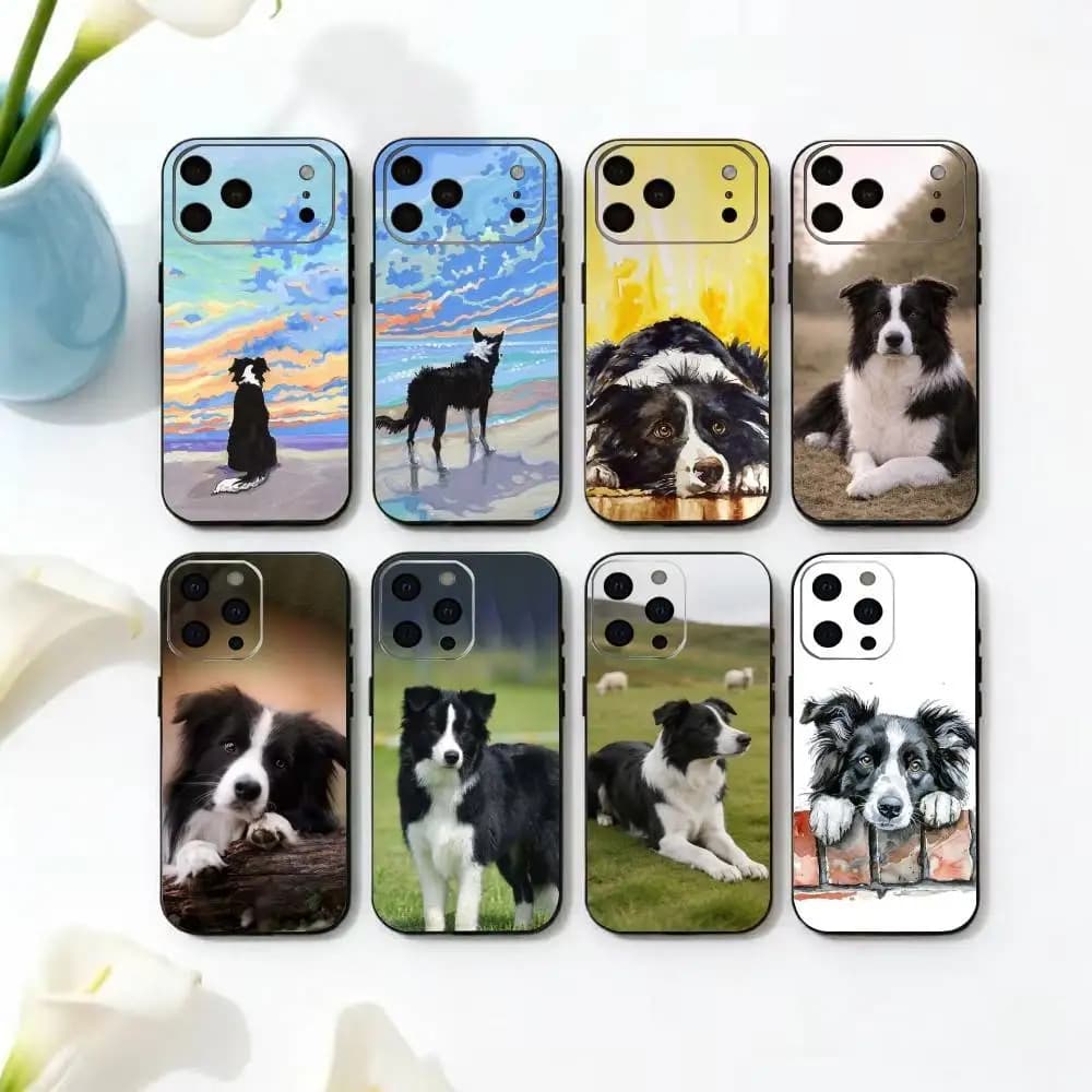 Stylish Border Collie Phone Case For iPhone 17,16,15,14,13,12,11 Plus,Pro Max,XS,Soft Silicone Black Cover