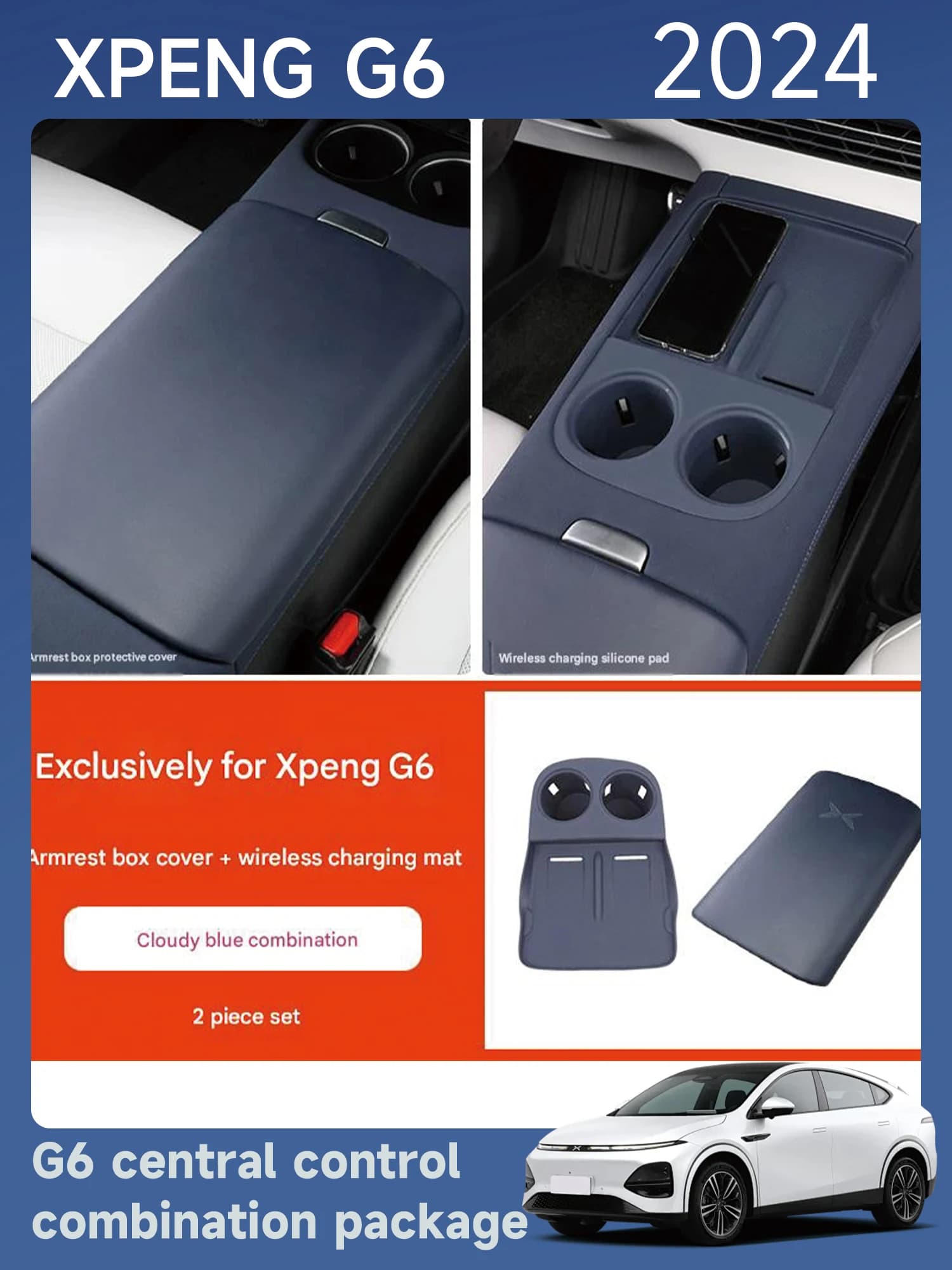 [Fast Shipping] XPENG G6 Center Console Silicone Cup Holder Mat + Armrest Cover (2023–2024 Models)