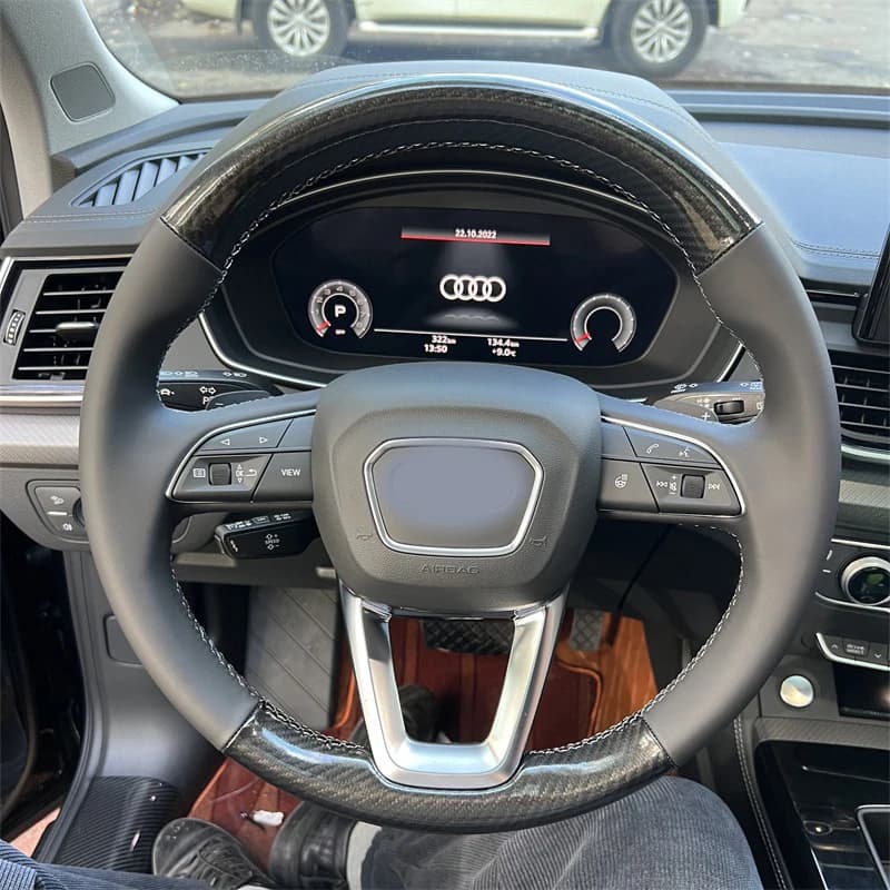 Car Steering Wheel Cover Black Carbon Leather For Audi A4 Allroad Q3 2019 Q5 2018-2019 Q7 2017-2019 Q8 SQ5 Black Suede Wraps